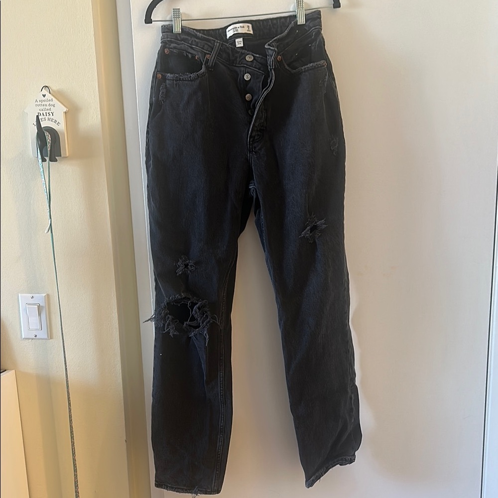 Abercrombie black ripped high rise jeans